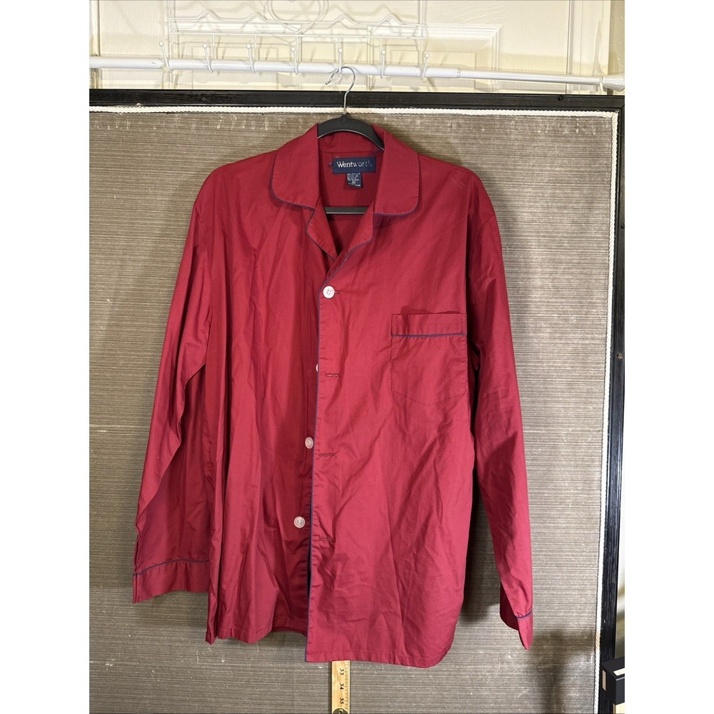 Vintage Wentworth Broadcloth Long  Sleeve Pajama Shirt Medium Hole Under Rt Arm